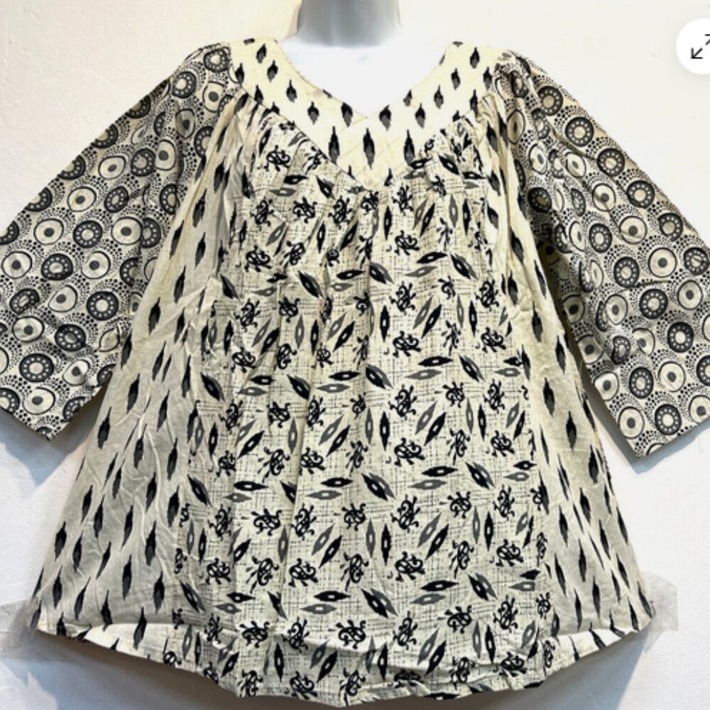 Nwt SACRED THREADS patch funky boho cotton hippy ruffled TUNIC TOP 2X